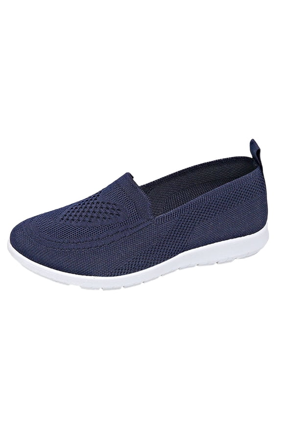 Blue Womens Knit Slip On Shoes Low Top Lightweight Comfortable Wedge Heel Open Toe Flats Spring And Summer Breathable Fabric Everyday Shoes Size 44