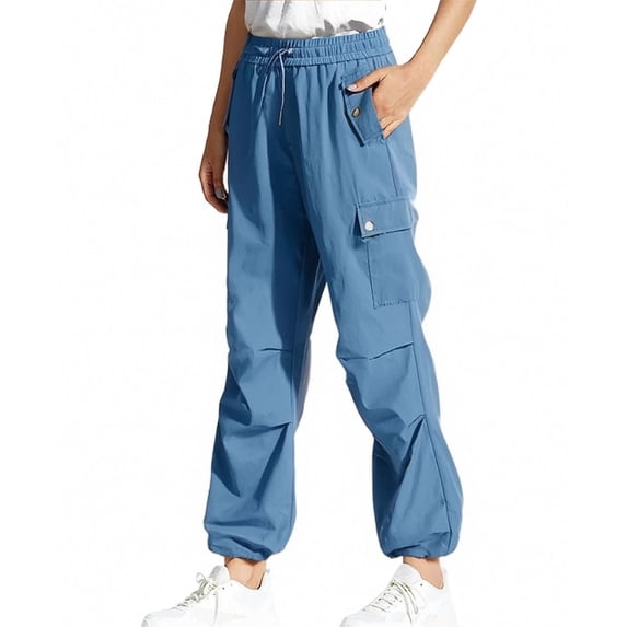 Blue Womens Pants Cargo Trousers Women's Baggy Wide Leg Trousers Hip Hop Y2K Streetwear Leisure Trousers Jogging Bottoms with Elastic Casual Pants Women