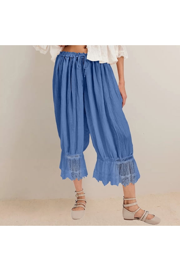 Blue Womens Pants Women Ruffle Lace Trim Pantaloons Lingerie Pants Slips for Under Dress Hollow Lace Lace Home Clothes for Women Casual Pants Women