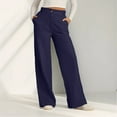 thumbnail image 1 of Blue Womens Pants Women's Solid Colored Cotton and Linen Button Down Wide Leg Long Pants with Loose Outer Pockets Casual Pants Women, 1 of 6