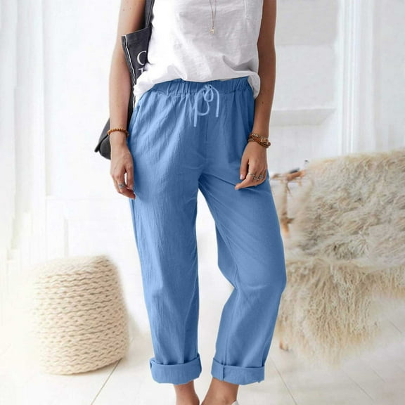 Blue Womens Pants Women's Straight Pants Elastic Waist Casual Trousers Pants with Pockets Sweatpants Womens Fashion
