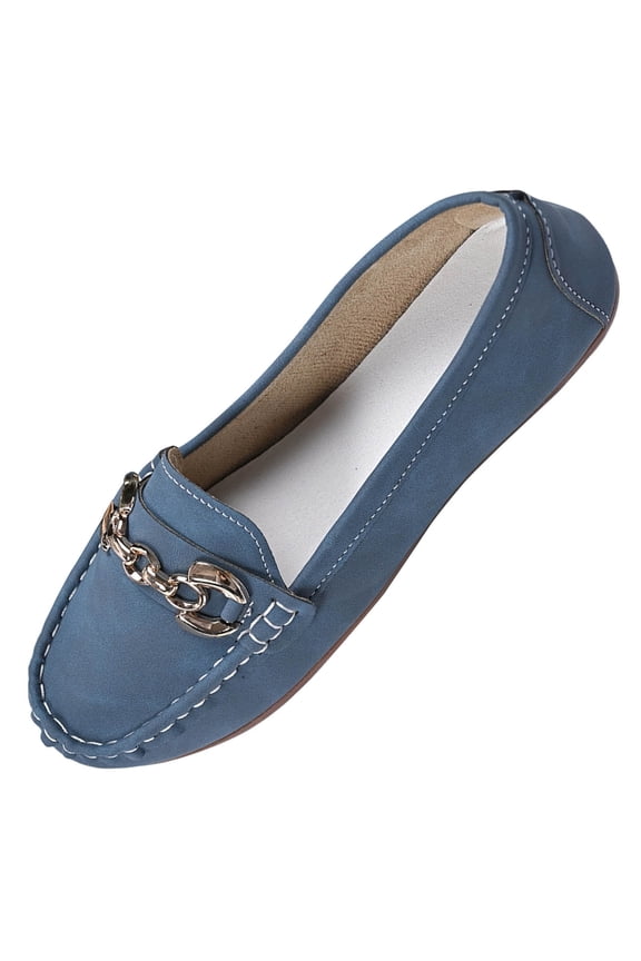 Blue Women'S Flat Slip On Loafers Casual Round Toe French Style Soft Sole Comfortable Outdoor Indoor Shoes 1 Pair Without Shoe Box Size 40 Eu