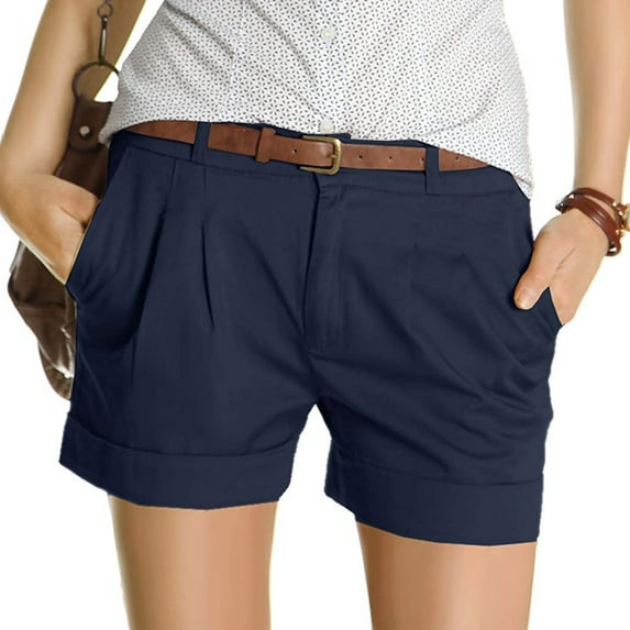 Blue Womens Shorts Women's Fashion Shorts Short Chino Trousers Pleated Fake Pocket Pants Shorts for Women