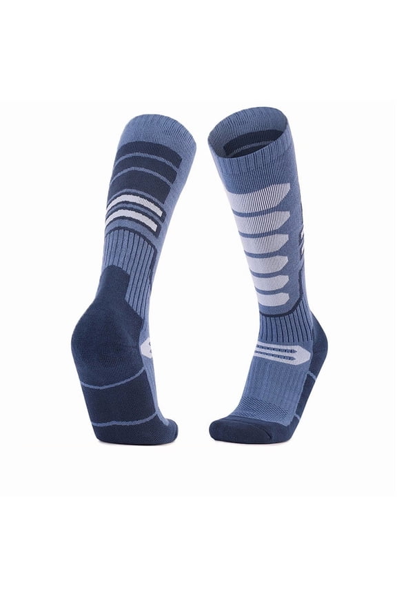 Blue Womens Ski Socks For Winter Outdoor Sports Thermal Cushioned Wool Blend Moisture Wicking Odor Resistant And Mid Calf Length