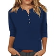 thumbnail image 1 of Blue Womens Spring Tops 2024, 3/4 Sleeve Tshirts Shirts for Women, Work Polyester Womens Summer Tops, Women's Fashion Button Up Three Quarter Sleeve Solid Color T Shirt Top, 1 of 5
