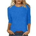 thumbnail image 1 of Blue Womens Summer Tops, 3/4 Sleeve Tops for Women, Polyester Blouses for Women Dressy Casual, Spring Clothes for Women 2024, Women's Solid Color Round Neck Slim Seven Point Sleeve T Shirt Top, 1 of 5