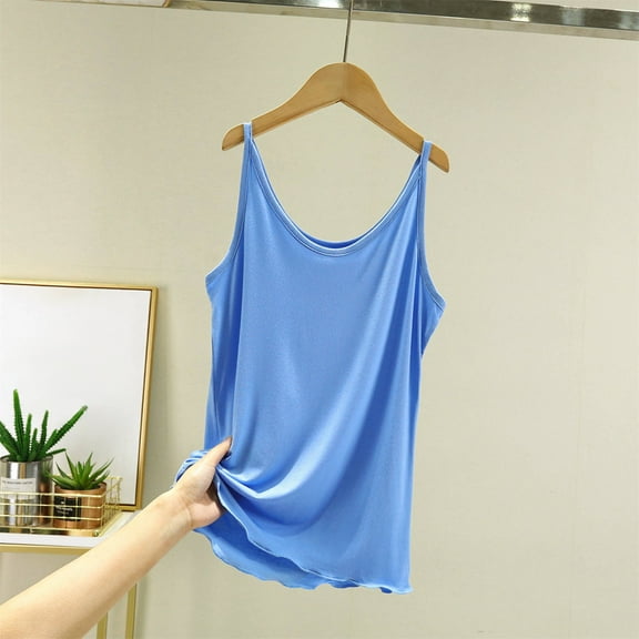 Blue Womens Summer Tops Tank Top for Women Sleeveless Tops with In Bras Shelf Bra Padded Shirt 2025 Casual Tanks Loose Fit Tank Tops for women