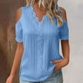 thumbnail image 1 of Blue Womens Summer Tops Women Summer Lace V Neck Plain Lace Elegant Shirt Fashion Solid Color Elegant Blouse Short Sleeve Comfy Soft Tee Shirts for Women, 1 of 6