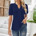 thumbnail image 1 of Blue Womens Summer Tops Womens V Neck Tops Puff Short Sleeve T Shirt Pleated Floral Printed Tunic Blouse Shirts Shirts for Women, 1 of 6