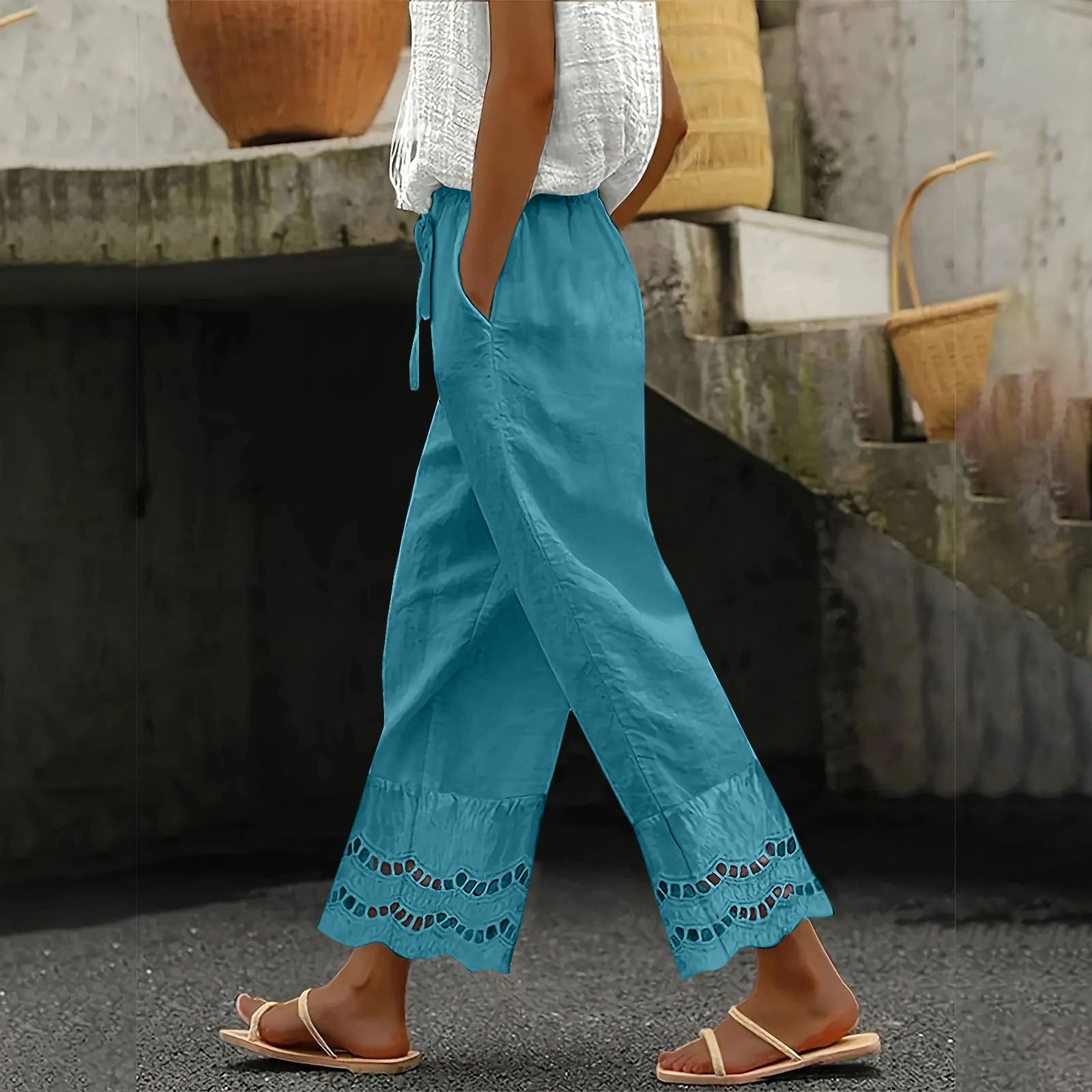 Blue Linen Pants Women Summer 2025 New Women's Casual Loose