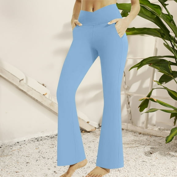 Blue Womens Sweatpants Wide Leg Pants Woman Casual Elastic Waist Flare Pants Solid Going Out Comfy Jogging Sports Gym Workout Pants Casual Pants Women