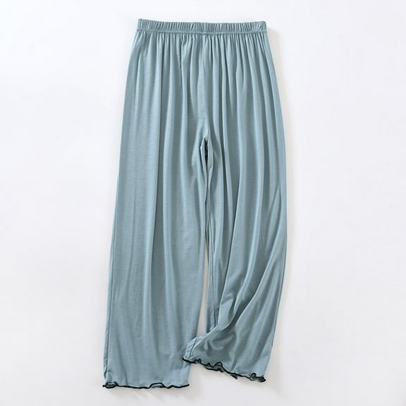 Blue Womens Sweatpants Women's Pajama Pants for Women In Summer Thin Ruffled Home Pants Loose Cropped Pants Simple Solid Color Can Be Worn Outside Casual Pants Casual Pants Women