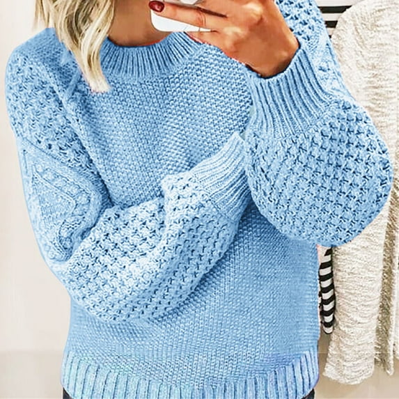 Blue Womens Sweatshirt Women's Autumn and Winter New Casual Thickened and Warm Solid Color External Knitted Pullover Sweater Fall Clothes for Women