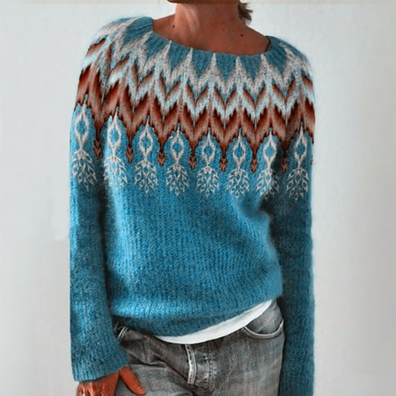 Blue Womens Sweatshirt Women's Colorblock Design Loose Casual Knit Drop Shoulder Long Sleeve Pullover Sweater Fall Clothes for Women