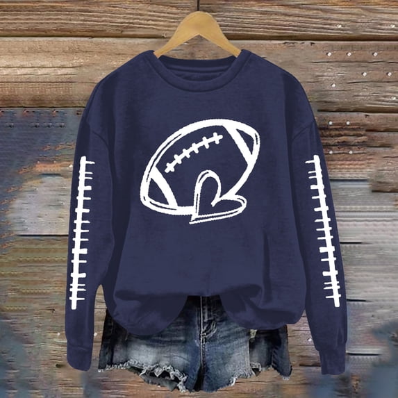 Blue Womens Sweatshirt Women's Rugby Printed Pullover Round Neck Casual Hoodie Fall Clothes for Women