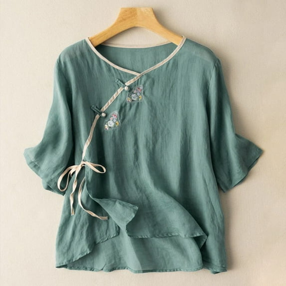 Blue Womens Tops 2025 Women's Embroidered Shirt Summer Loose Hooded Top Going Out Tops for Women