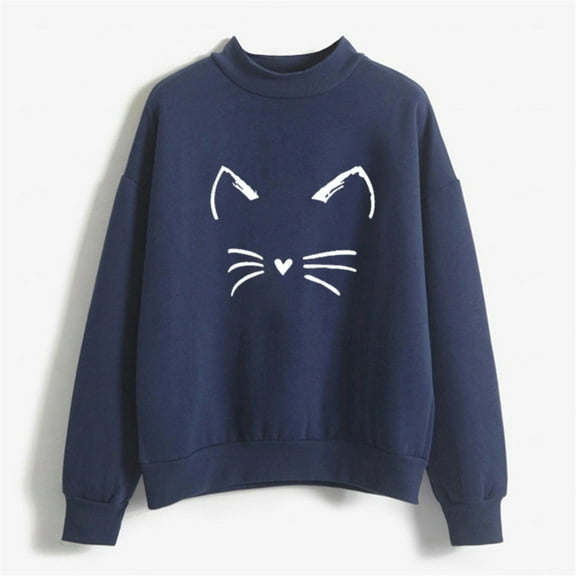 Blue Womens Tops Autumn Winter O Neck Solid Color Prints Long Sleeve Pullover Sweatshirt Fall Outfits for Women 2025