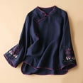 thumbnail image 1 of Blue Womens Tops Chinese Traditional Suit Blouse Women Embroidery Cotton Linen Bell Long Sleeve Shirts Frog Button Tops Cheongsam Going Out Tops for Women, 1 of 4