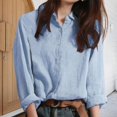 thumbnail image 1 of Blue Womens Tops Cotton Linen Loose Breathable Shirt Linen Loose Fit Plain Work Blouse Tops Beach Casual Down Shirts Shirts for Women, 1 of 4