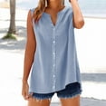 thumbnail image 1 of Blue Womens Tops Cotton Linen Shirts for Sleeveless Collared Tops Oversized Up Blouses Work Shirts Casual Summer Tshirt Shirts for Women, 1 of 6