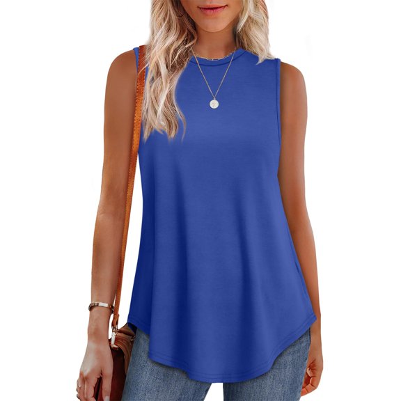Blue Womens Tops High Neck Tank Tops for Women Loose Fit Sleeveless Top Summer Clothes Womens Tunic Tops To Wear with Leggings Shirts for Women