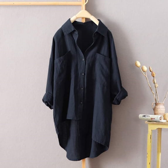 Blue Womens Tops Musselin Bluse Summer Linen Tshirt Casual Fashion Shirts for Women