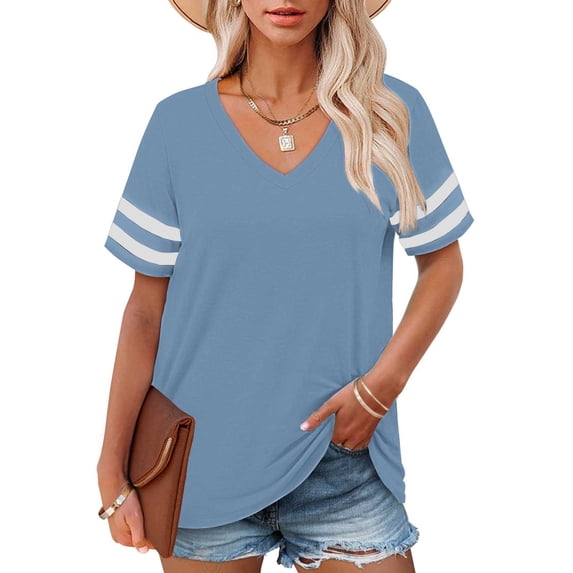 Blue Womens Tops Plus Size V Neck T Shirts Women Short Sleeve Tops Casual Summer Tshirts Loose Fit Tee Shirts for Women