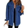 thumbnail image 1 of Blue Womens Tops Washed Denim Shirt Jacket Fashion Casual Hem Women's Jacket Going Out Tops for Women, 1 of 4