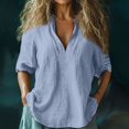 thumbnail image 1 of Blue Womens Tops Women Baggy Cotton Linen Tops Stylish Print Blouse for Women Plus Size Long Sleeve V Neck T Shirts for Women, 1 of 3