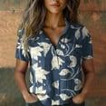 thumbnail image 1 of Blue Womens Tops Women Cotton Shirt Printed Fashion Down Shirts Casual Tops Short Sleeve Blouse Shirts for Women, 1 of 4