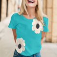 thumbnail image 1 of Blue Womens Tops Women Daily Casual Flower Printed Short Sleeve O Neck T Shirt Tops Blouse Shirts for Women, 1 of 6