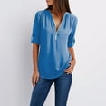 thumbnail image 1 of Blue Womens Tops Women Ladies Zipper Button Long Sleeves Loose Chiffon Shirt Clothing Shirts for Women, 1 of 4