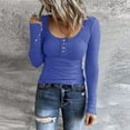 thumbnail image 1 of Blue Shirts for Women Long Sleeve T Shirts Button Down Slim Fit Tops Scoop Neck Ribbed Knit Shirts Womens Tops Blouses Trendy, 1 of 6