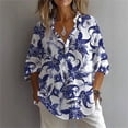 thumbnail image 1 of Blue Womens Tops Women's Art Floral Print Casual Shirt Loose Long Sleeve V Neck Shirt T Shirt Shirts for Women, 1 of 5