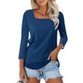 thumbnail image 1 of Blue Womens Tops Women's Fashionable and Casual Solid Color Square Neck Three Quarter Sleeve Top T Shirt Going Out Tops for Women, 1 of 5