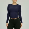 thumbnail image 1 of Blue Womens Tops Women’s Long Sleeve Round Neck Crop Top Tee Shirt Basic Solid Tight Slim Fit Cropped Shirt Workout Yoga Shirts for Women, 1 of 5