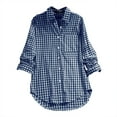 thumbnail image 1 of Blue Womens Tops Women's Plaid Lapel Long Sleeve Vintage Shirt Top Going Out Tops for Women, 1 of 5