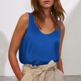 thumbnail image 1 of Blue Womens Tops Women's Satin Sleeveless Top Round Neck Trade Color Ding Loose Vest Shirts for Women, 1 of 6