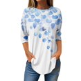 thumbnail image 1 of Blue Womens Tops Women's Spring/Summer Flower Print Round Neck 3/4 Sleeve T Shirt Base Shirt Top Long Sleeve T Shirts for Women, 1 of 4