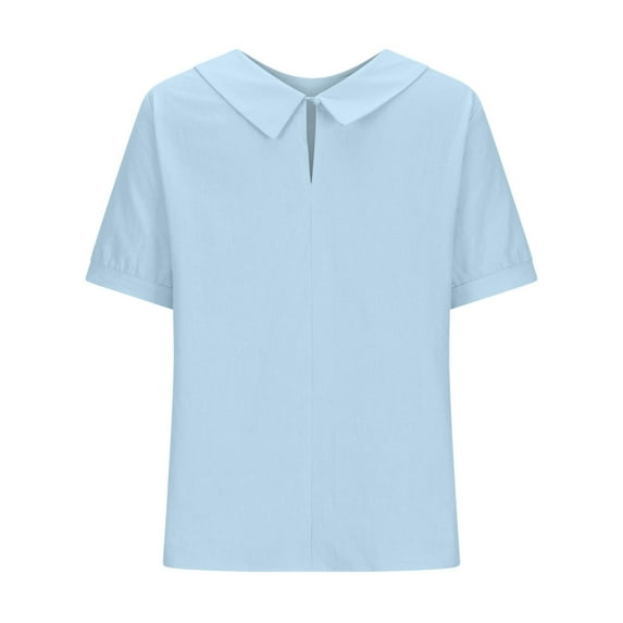Blue Womens Tops Women's Summer Thin Of Breathable Cotton and Linen Loose Large Size Thin Lapel Shirt Short Sleeved Blouse Shirts for Women
