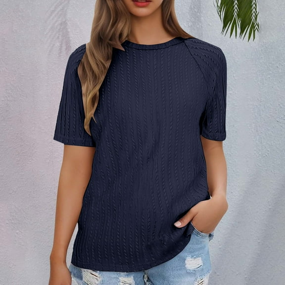 Blue Womens Tops Women's Tops Trendy Casual 2025 Crew Neck Lightweight Shirts Knit Tunic Basic T Shirts for Women