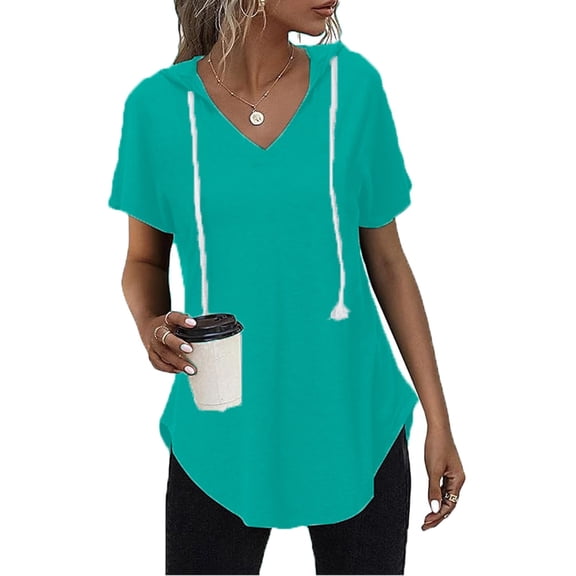 Blue Womens Tops Womens Long Sleeve V Neck Hoodie Sweatshirts Lightweight Pullover Tops Shirts for Women