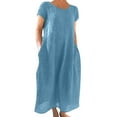 Blue Womens Wedding Guest Dress Summer, Linen Summer Maxi Dresses For