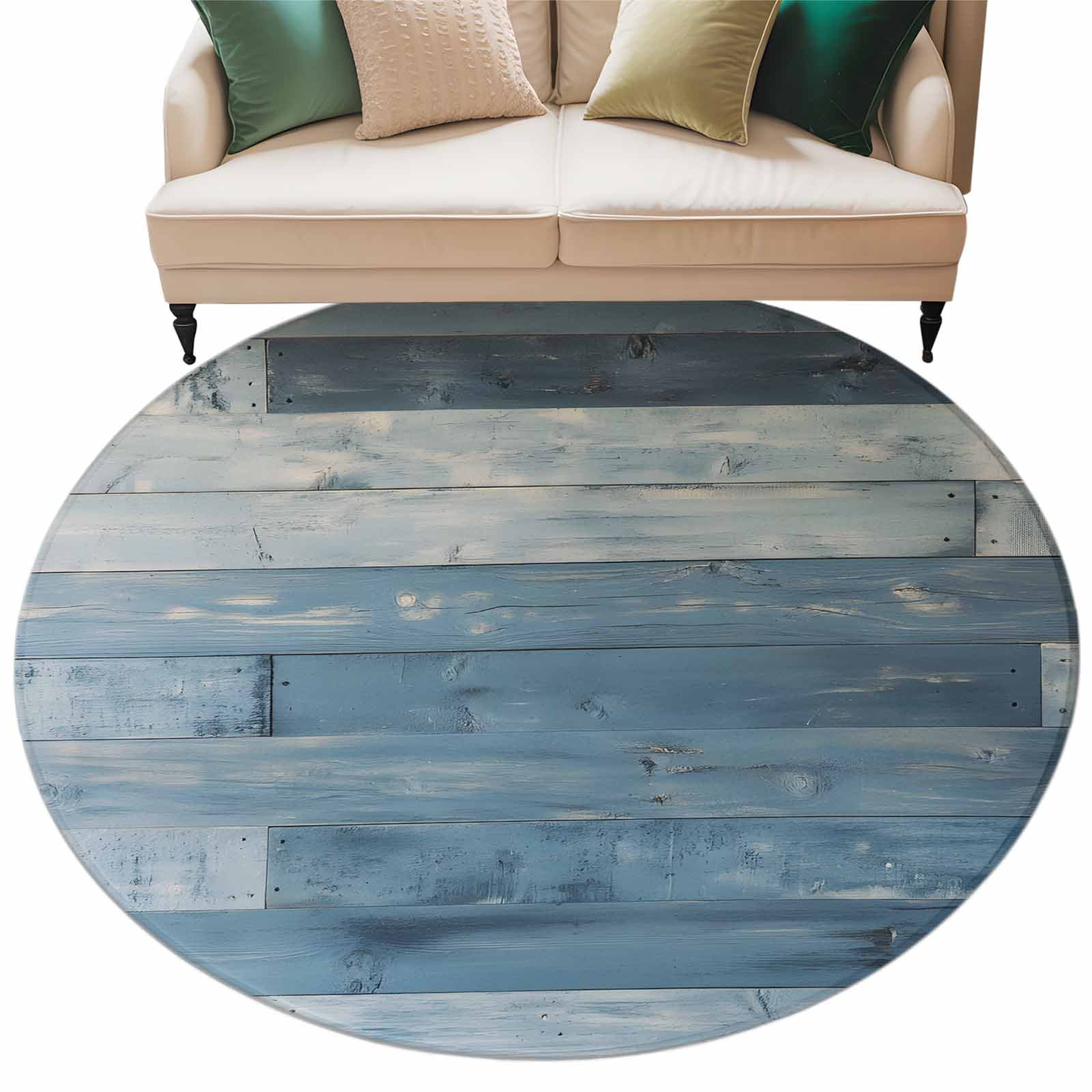 Blue Wood Area Rug, Vintage Wooden Broad Pastoral Style Washable Large ...