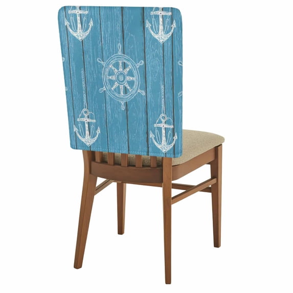 Blue Wood Grain Chair Covers Set of 1 Striped Anchor Rudder Nautical Vintage Chair Back Covers Stretch Removable Washable Slipcovers Protector for Dining Room Kitchen Party Decor