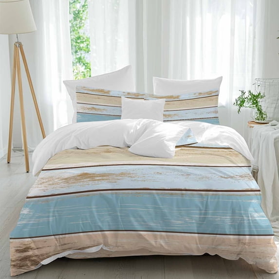 Blue Wood Grain Comforter Set Twin Size, Rustic Farmhouse Retro ...