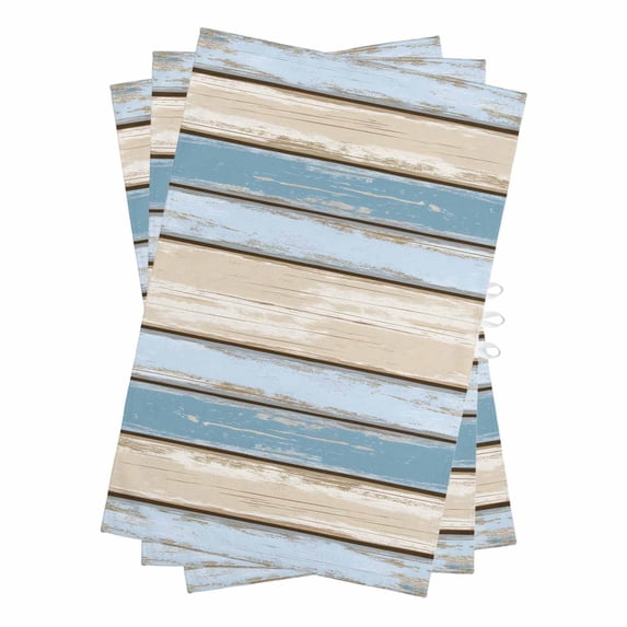 Blue Wood Grain Kitchen Towels Set of 3, Water Absorbent Dish Towel, Vintage Country Watercolor Striped Decorative Hand Towels - Quick Drying Cloth for Cooking Baking, 18x28 Inch