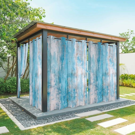 Blue Wood Grain Outdoor Curtains for Patio, Vintage Distressed Wood ...