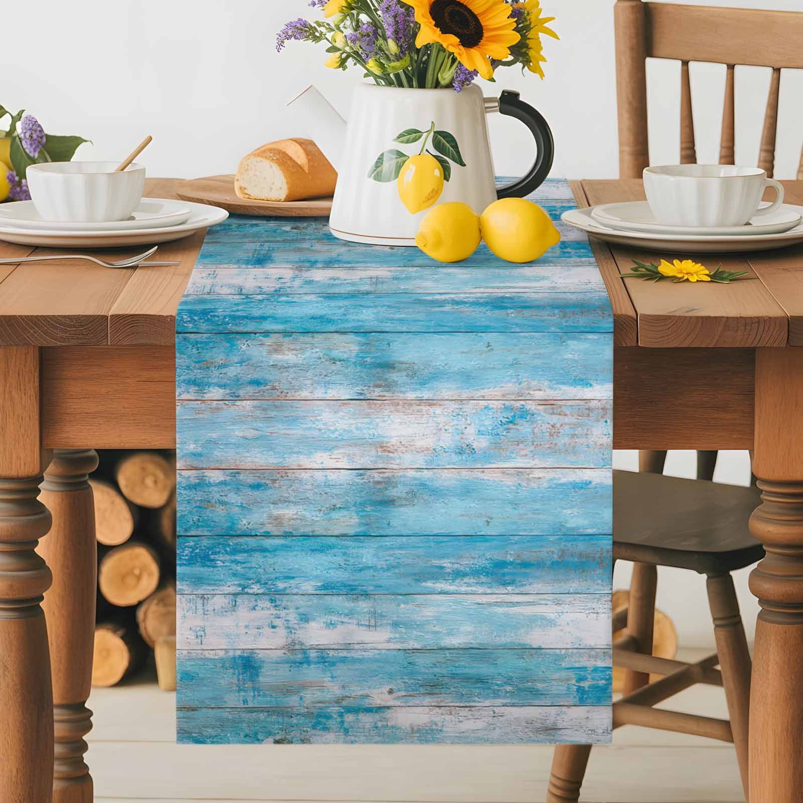 Blue Wood Grain Table Runner 13x108 Inch Vintage Distressed Wood Blue ...