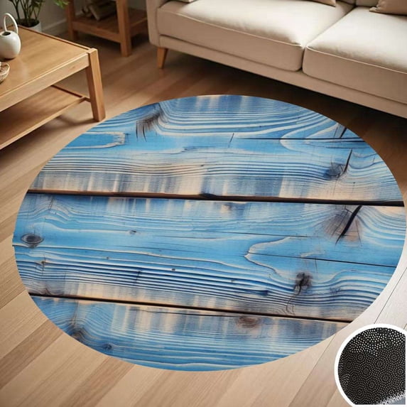 Blue Wood Grain Texture Round Carpet Living Room Bedroom Home ...